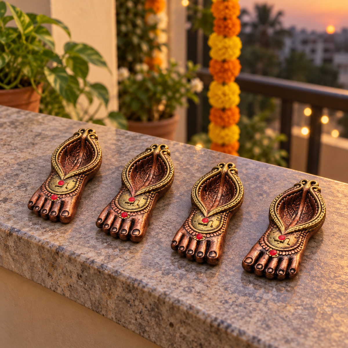 Lakshmi Charan: Footprint Terracotta Diyas, Set of 4 or 2