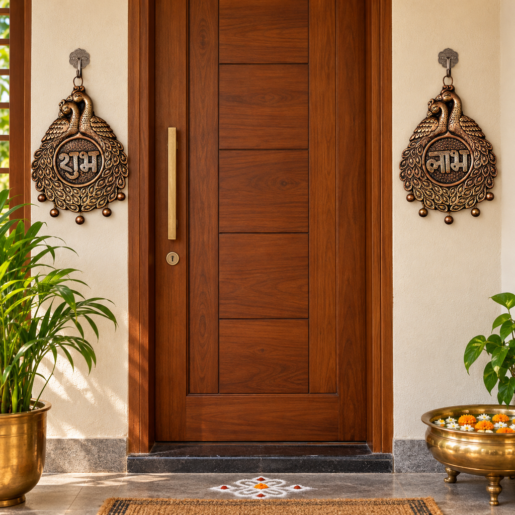 Mor Jodi: Peacock Shubh Labh Terracotta Wall Hangings