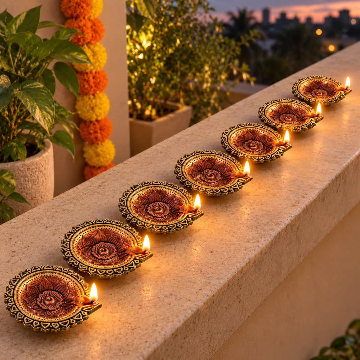 Phoolwari: Orchid Terracotta Diyas, Set of 12 or 8