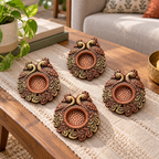 Jodi: Peacock Pair Terracotta Tea Light Holders, Set of 4 or 2