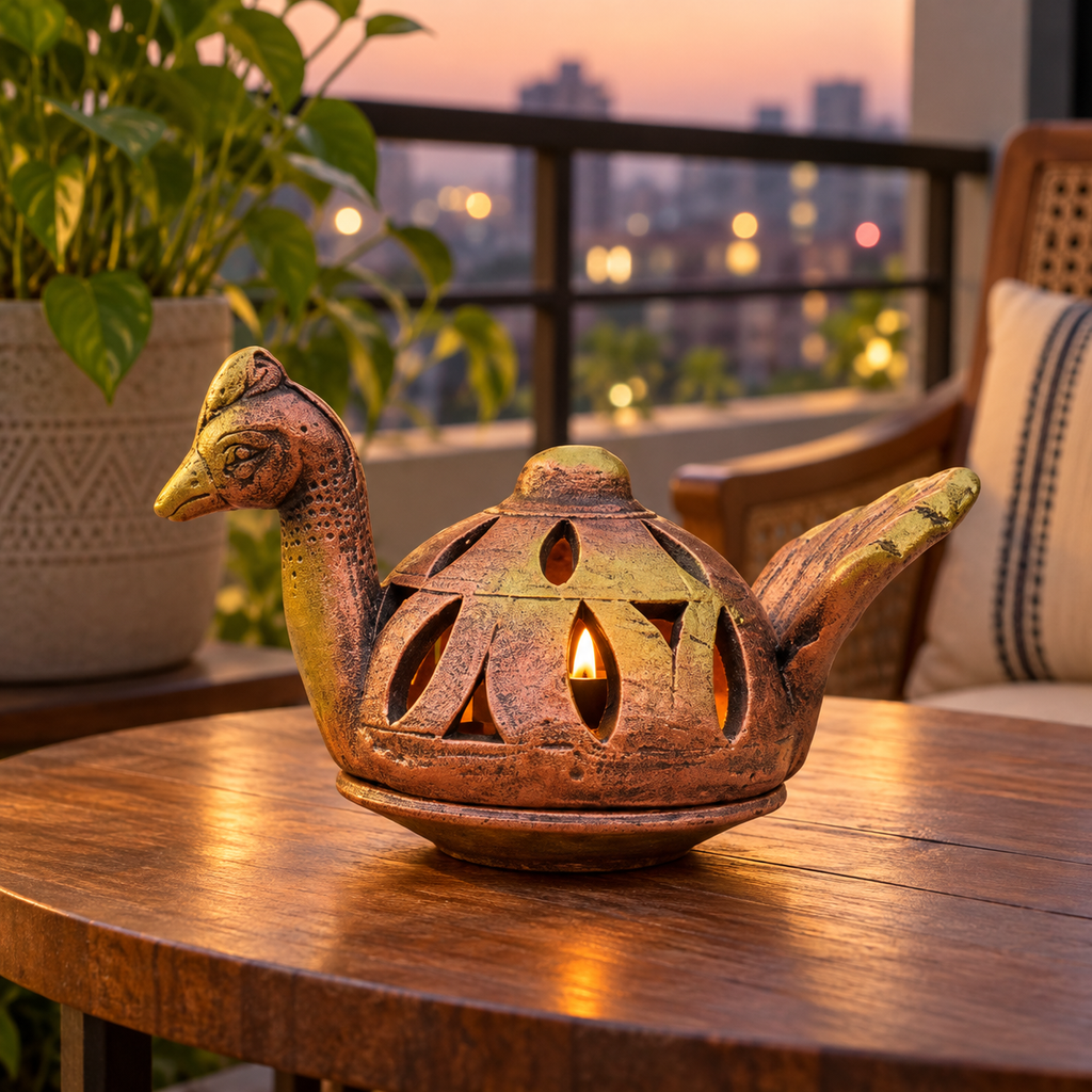 Mor Deepak: Peacock Terracotta Tea Light Lamp